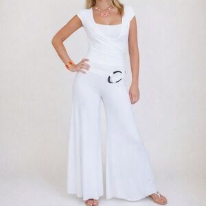 White Y2K Wide-Leg Wrap Jumpsuit w/ Statement Ring Belt – Size S